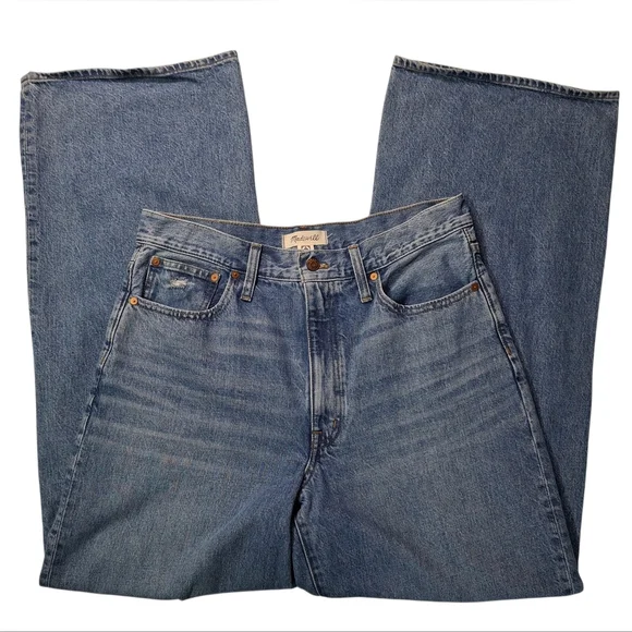 Madewell Women's Superwide Leg Jeans In Amcliffe Wash Knee Rip Edition Size 30 - Picture 14 of 15